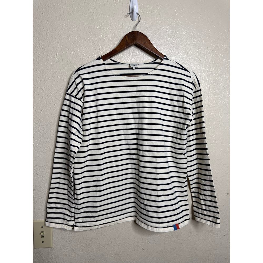 KULE Striped Long Sleeve Cotton Breton Top Ivory Navy Size M - Picture 5 of 10